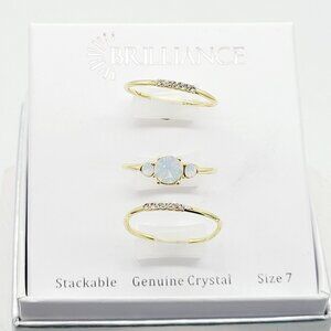 Brilliance Set of 3 Genuine Crystal Stackable Rings Size 7 New In Box Gold Plate